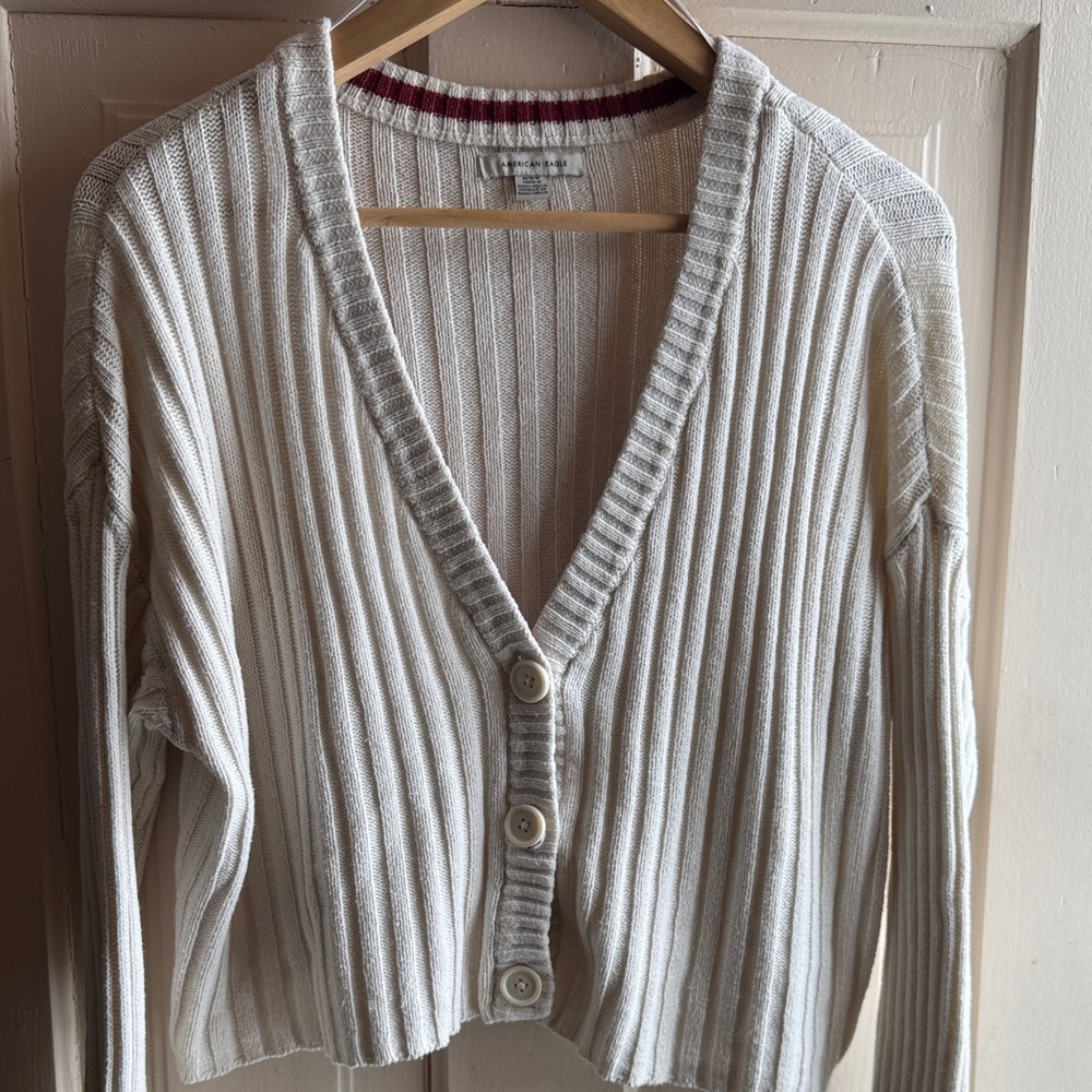 American Eagle Outfitters Cream Ribbed Cardigan